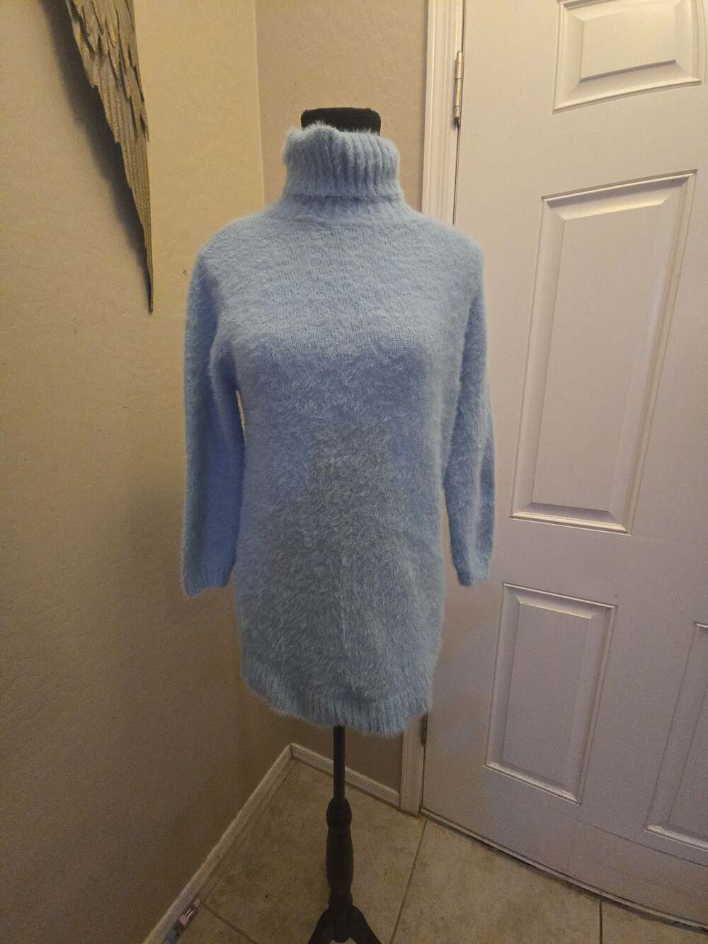 Bardot Junior Sky Blue Fuzzy Knit Turtleneck Sweater